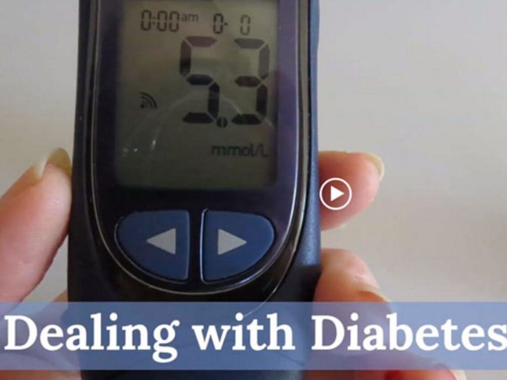 A person is measuring their blood sugar levels with a monitor for their diabetes